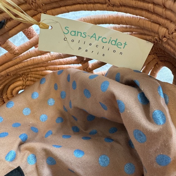 New Sans-Arcidet Collection Designer peach Raffia Woven Basket Bag - Picture 3 of 16